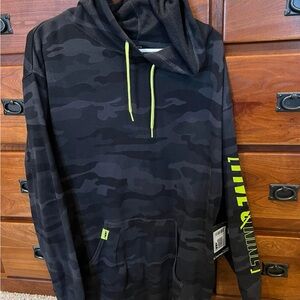 Black Camouflage Hoodie with Neon Accents